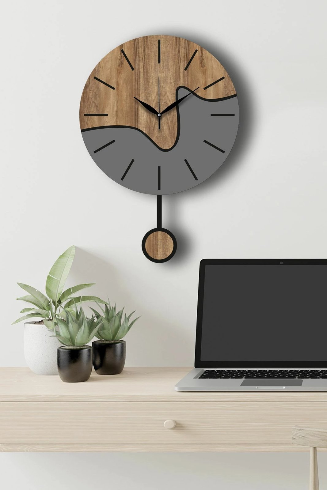 Orë muri dekorative, ngjyrë arre dhe gri, Wallity, Vlnt109