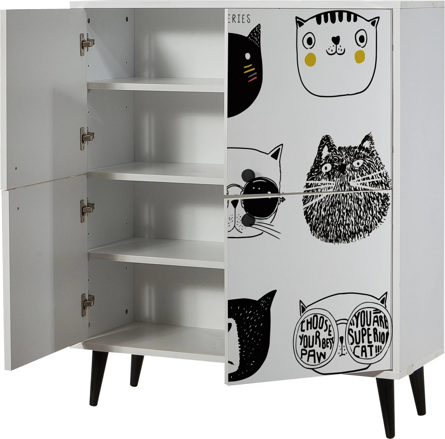 Dollap multifunksional Hanah Home, Multilüx Cats, i bardhë, i zi, i verdhë