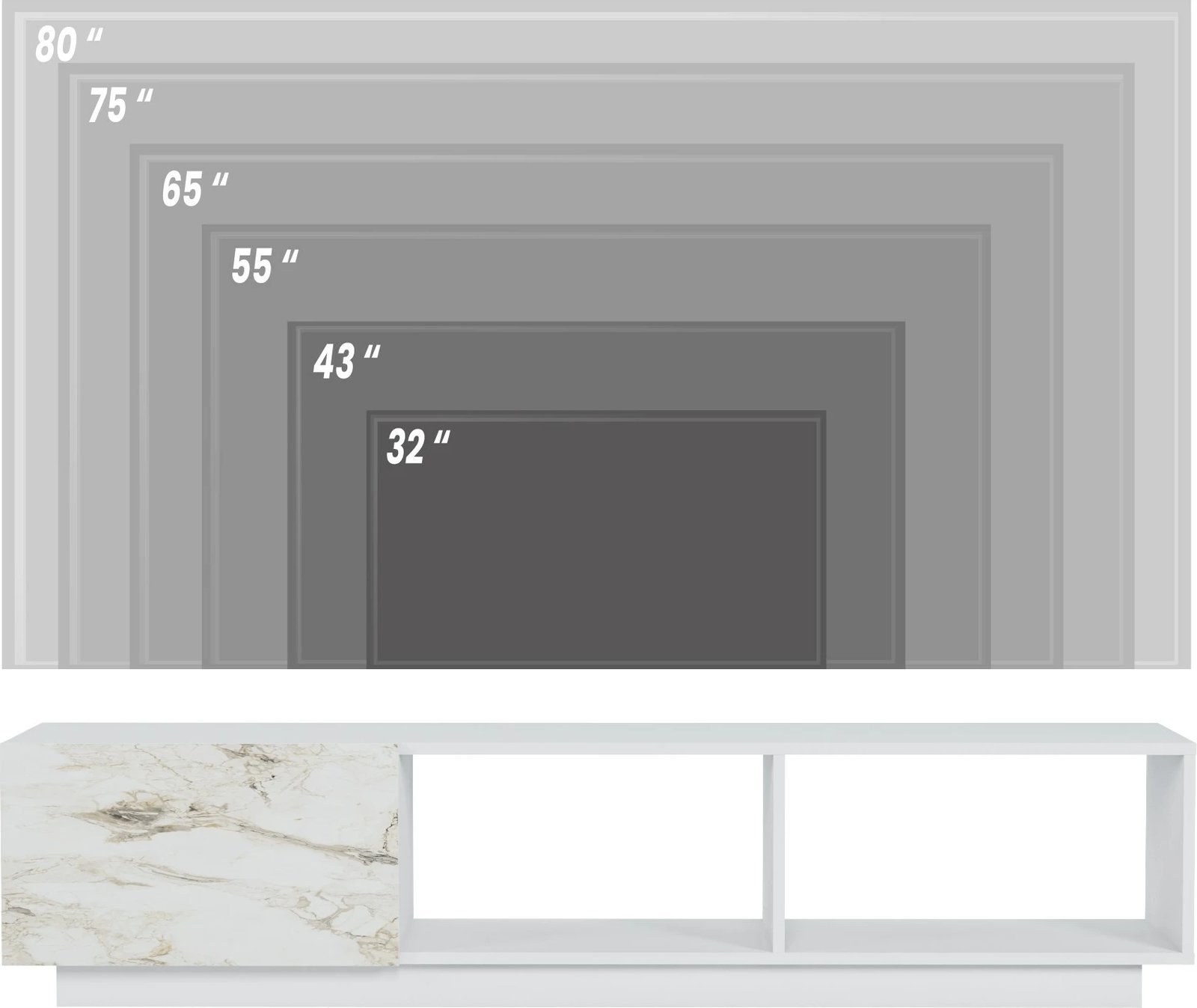 Komodë për TV, Skye Decor, ngjyrë e bardhë, detaje mermeri, Lepando