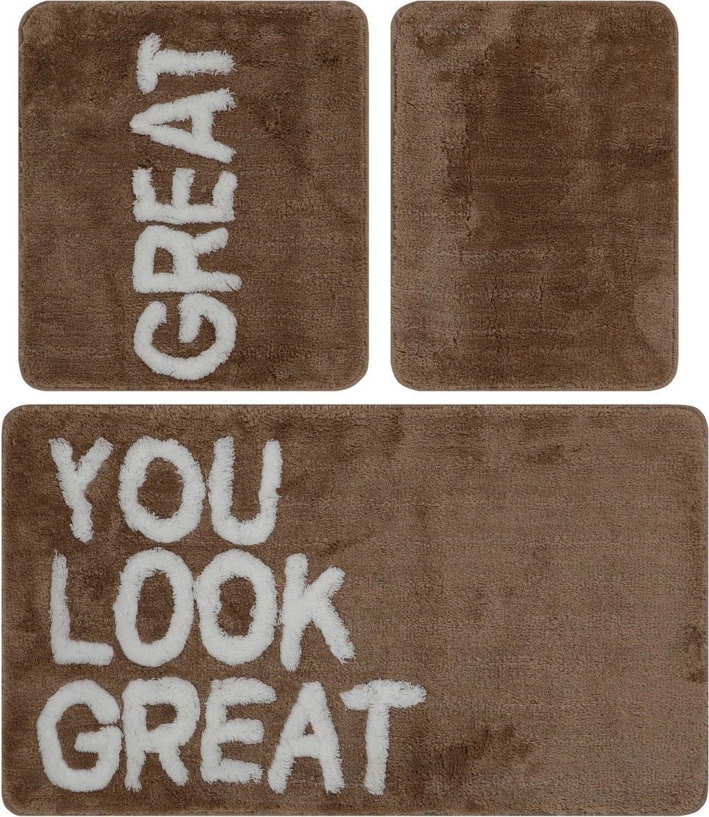 Set tapetash për banjo, akrilik, 3 copë, ngjyrë bezhë dhe e bardhë, Mijölnir, Great