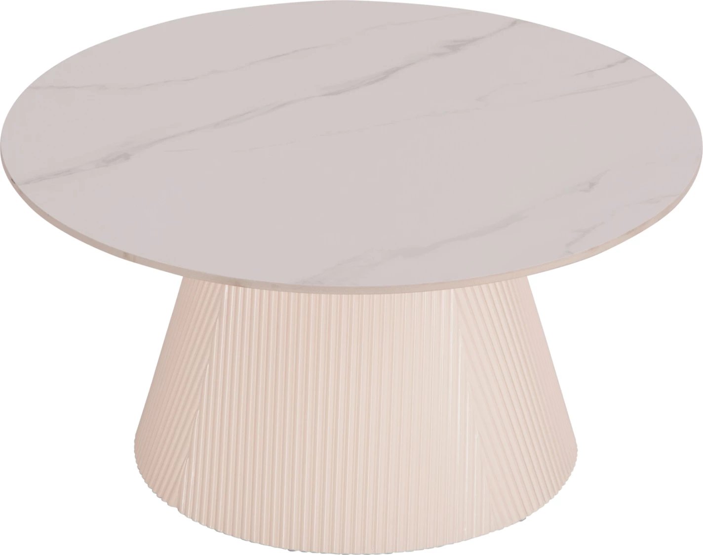 Tavolinë kafeje DUNCAN, sipërfaqe qeramike, bazë MDF, ngjyrë krem e bardhë, Φ80x41H cm.