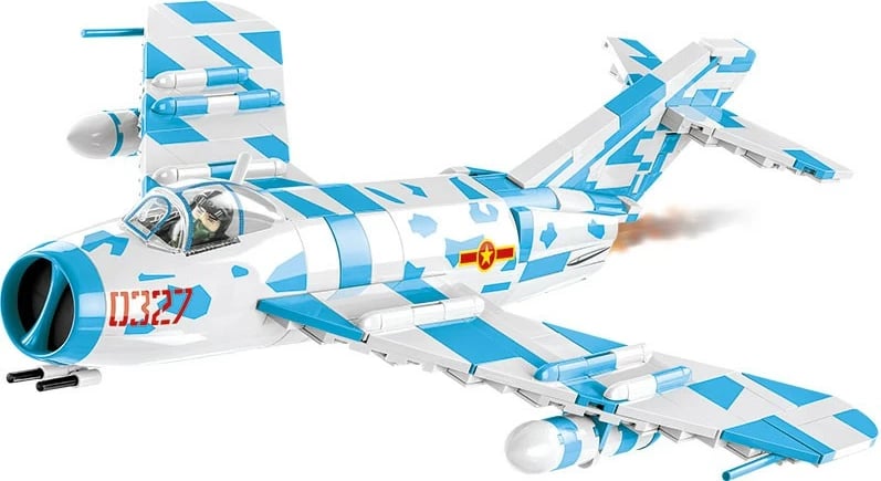 Set ndërtimi Cobi Klocki MiG-17 Fresco, Historical Collection, 577 pjesë, me figurë piloti, Kamuflazh blu-bardhë