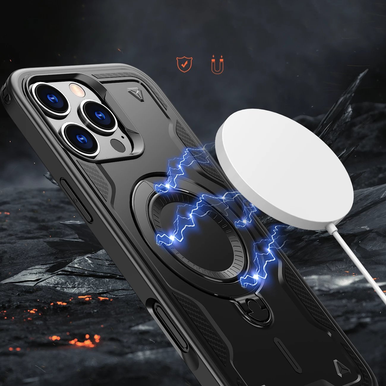 Mbështjellës Hurtel Hybrid Armor Trendy me MagSafe për iPhone 16 Pro, i zi