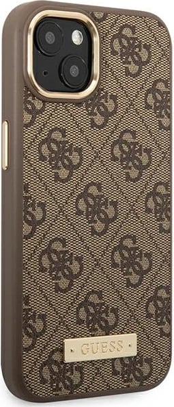 Mbështjellës Guess GUHMP14MU4GPRW për iPhone 14 Plus 6.7", 4G Logo Plate MagSafe, Kafe