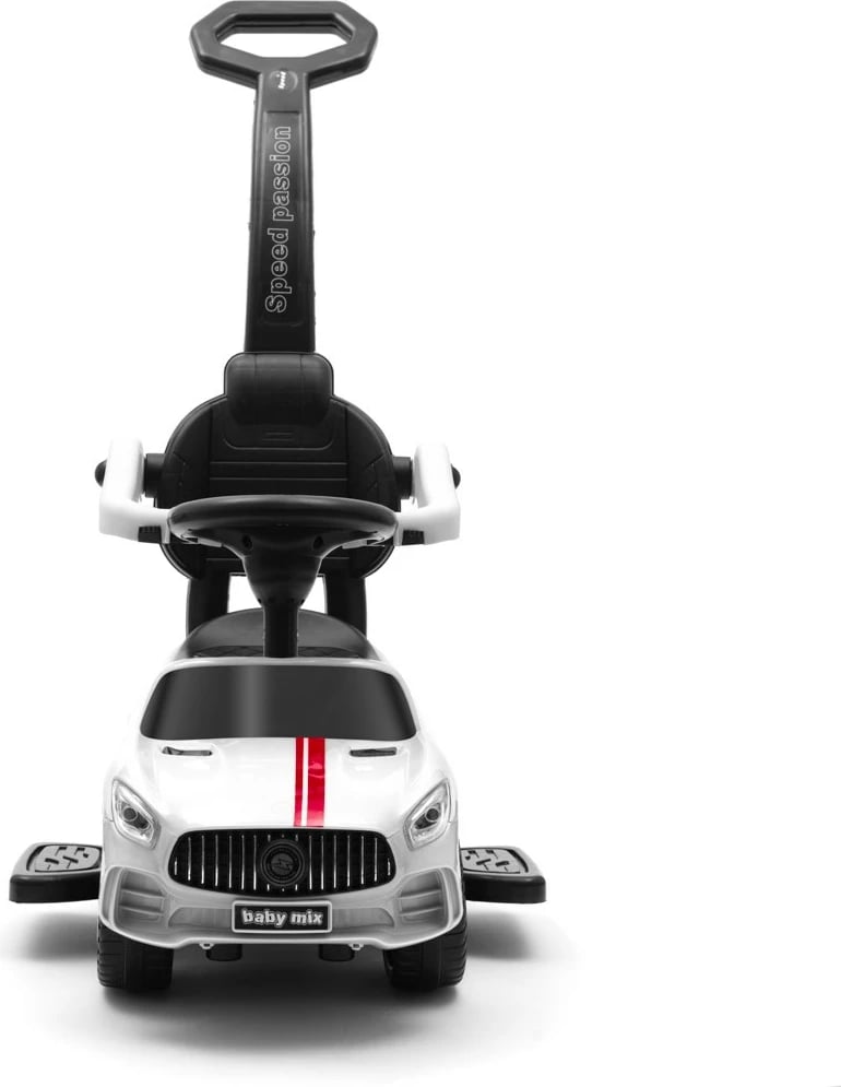 Makinë lodër me shtytje, Baby Mix RACER, me panel tingujsh dhe dorezë udhëzuese, e bardhë