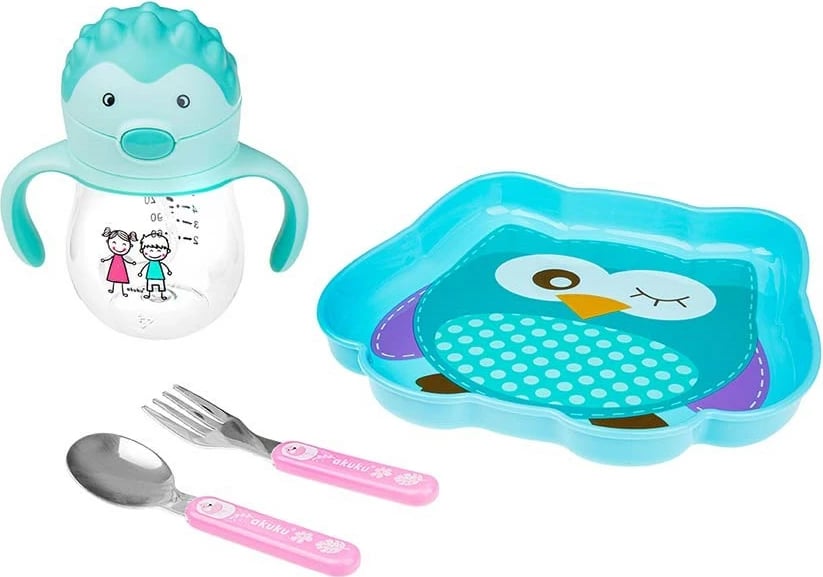 Pjatë bebe, AKUKU, Owl, plastikë BPA-free, 21x20 cm, blu