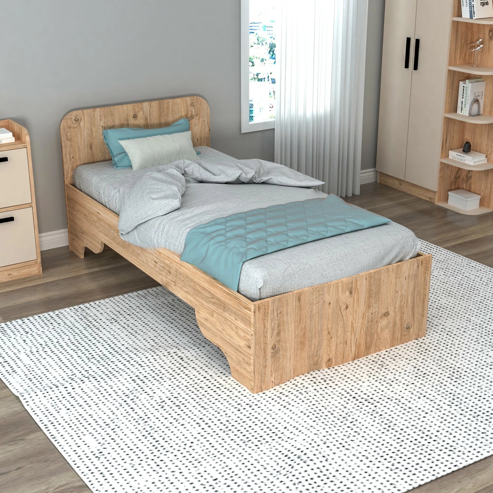 Kornizë krevati teke Hanah Home, ngjyrë lis Atlantik, bezhë
