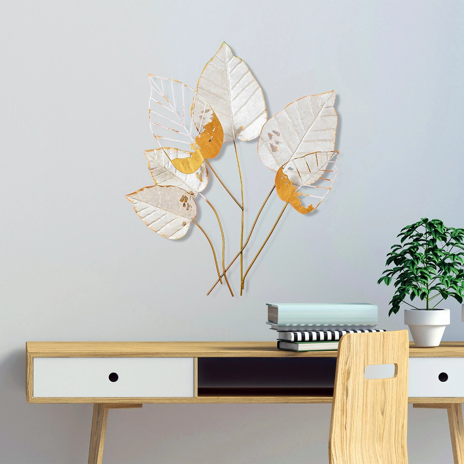 Aksesor dekorativ metalik për mur, Wallity, Feuille 2