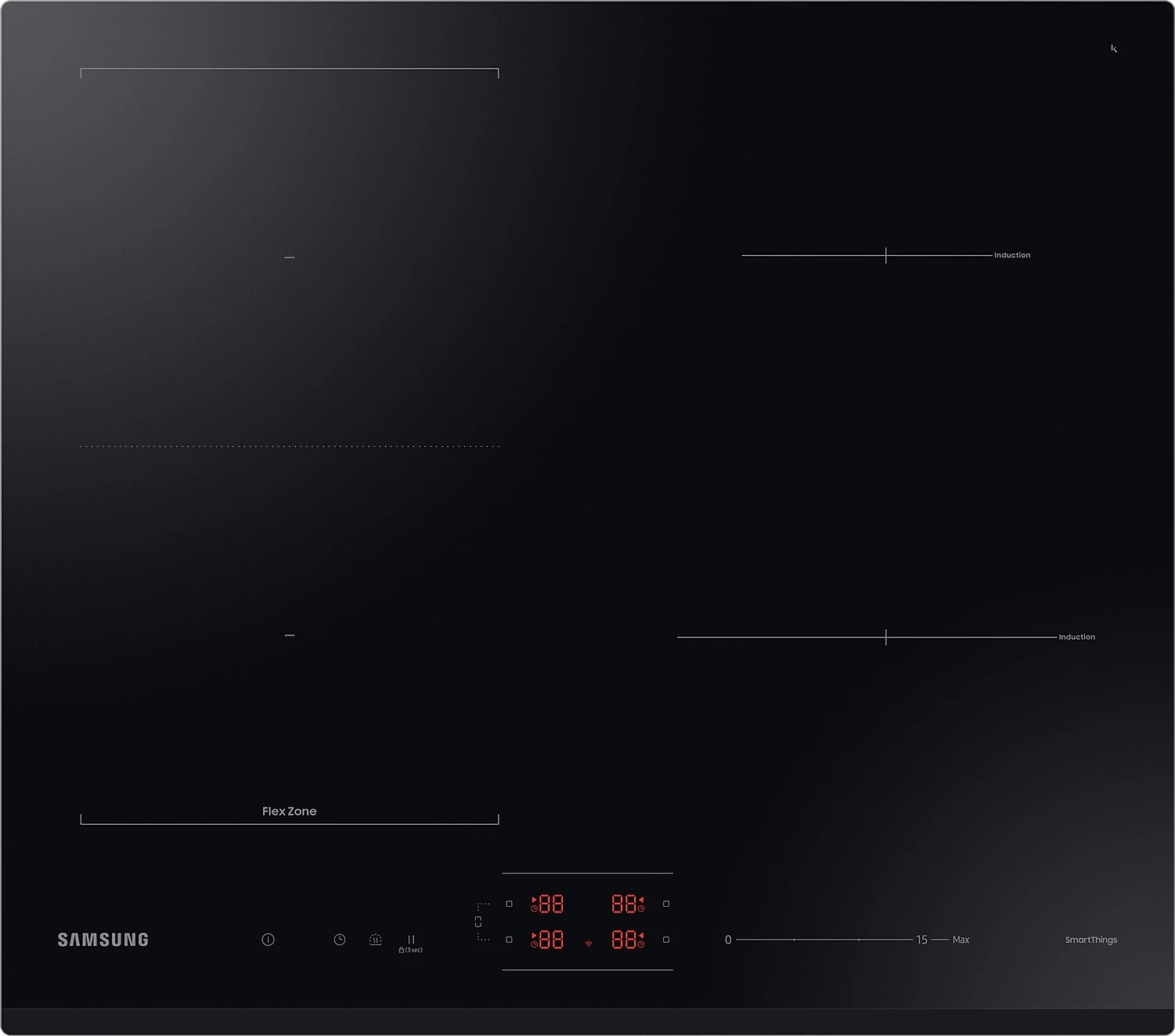 Pllakë induksioni, Samsung, NZ64B5046GK/U2, 7.4 kW, Flex Zone + 2 zona të vetme, Wi‑Fi SmartThings, kontroll me prekje, e zezë