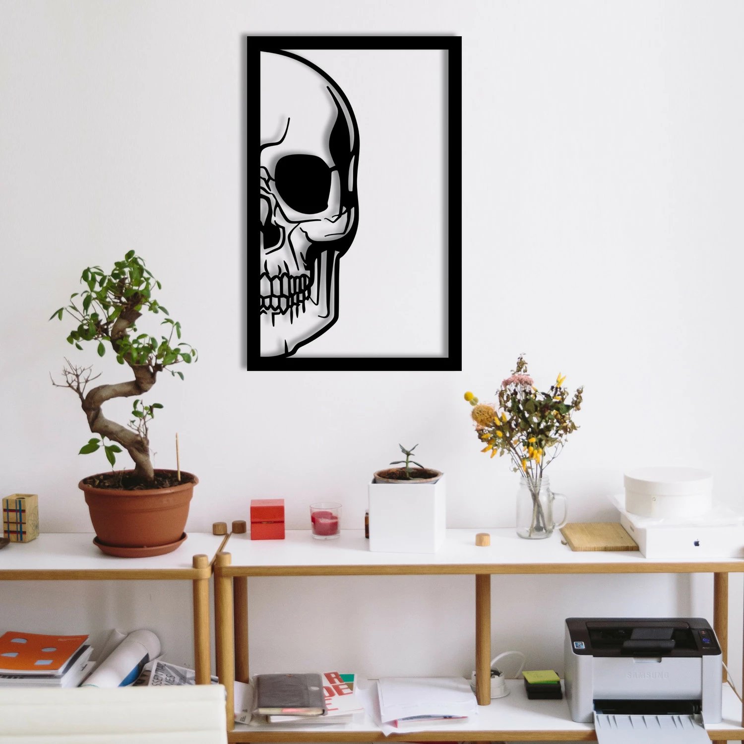 Aksesor dekorativ metalik për mur, Wallity, Dilhun, ngjyrë e zezë, 31x48cm