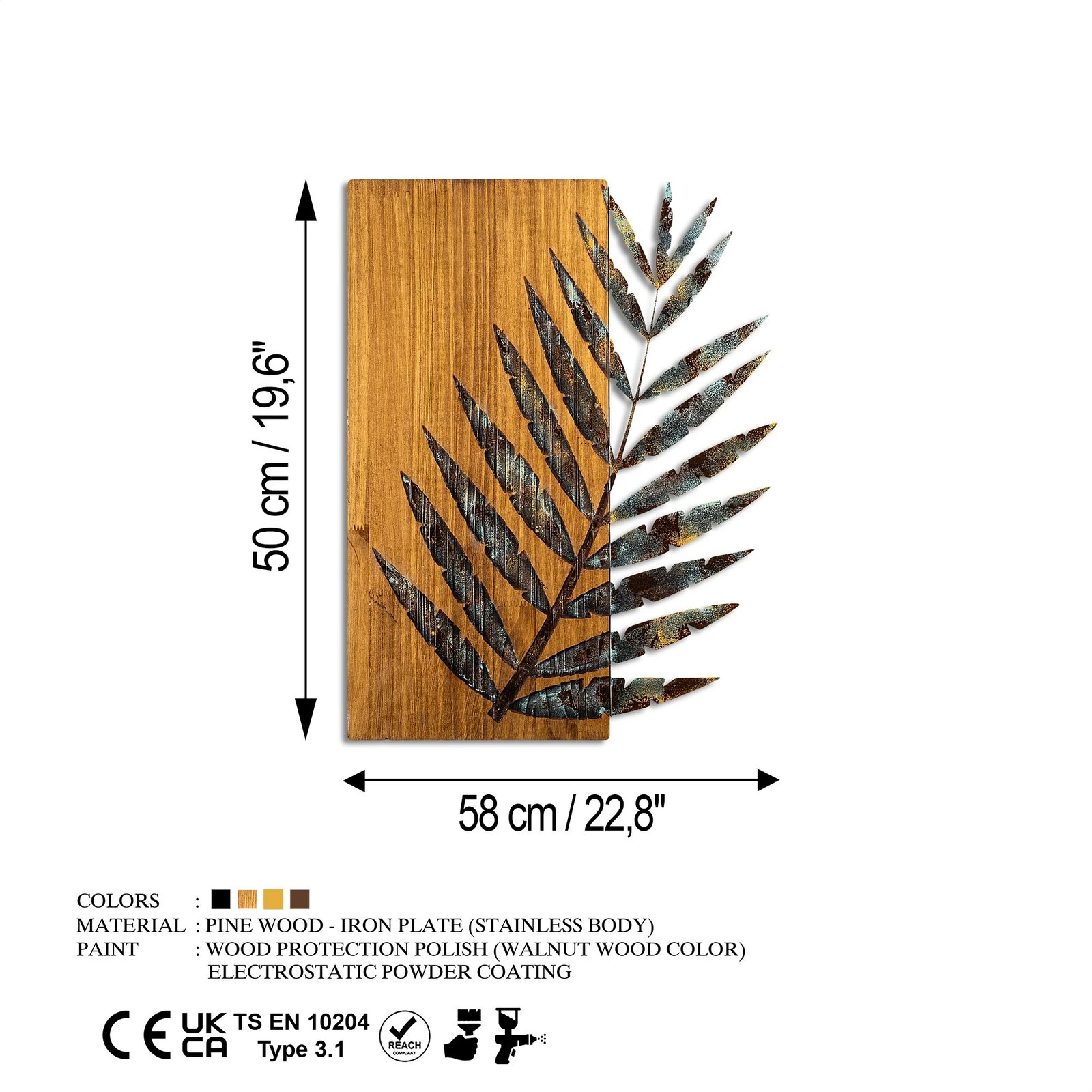 Aksesor dekorativ muri prej druri, Wallity, gjethe 3-1