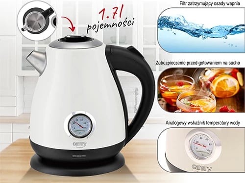 Çajnik elektrik, Adler, CR 1344, 1.7L, me termometër, bardhë