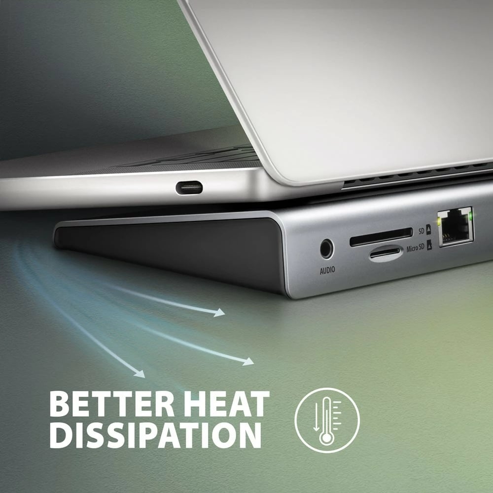 Kasë AXAGON HMC-4KX3 multiport USB 11-në-1, 5Gbps, 3x USB-A, 2x HDMI 4K/60Hz + DP 4K/60Hz + GLAN + SD/microSD + audio, 100W PD, kabllo USB-C 40cm, Gri