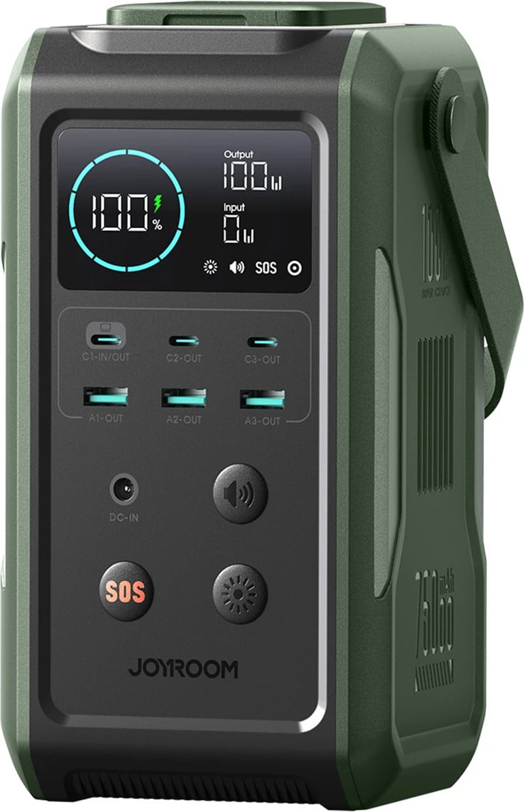 powerbank Joyroom JR-PBF10 75000mAh 100W 3x USB-C 3x USB-A me elektrik palosës dhe dorezë, e gjelbër