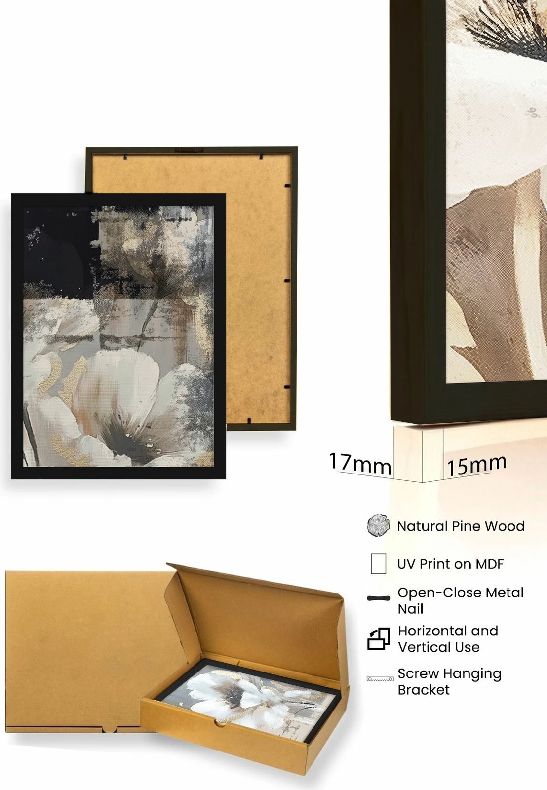 Pikturë dekorative me kornizë, 3 copë, Wallity, Huhu480S, 50x70cm