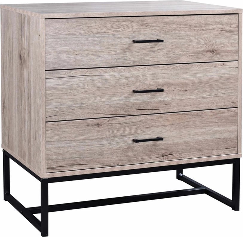 Komodë NATURE, ngjyrë lisi, detaje të zeza, 80x40x75cm