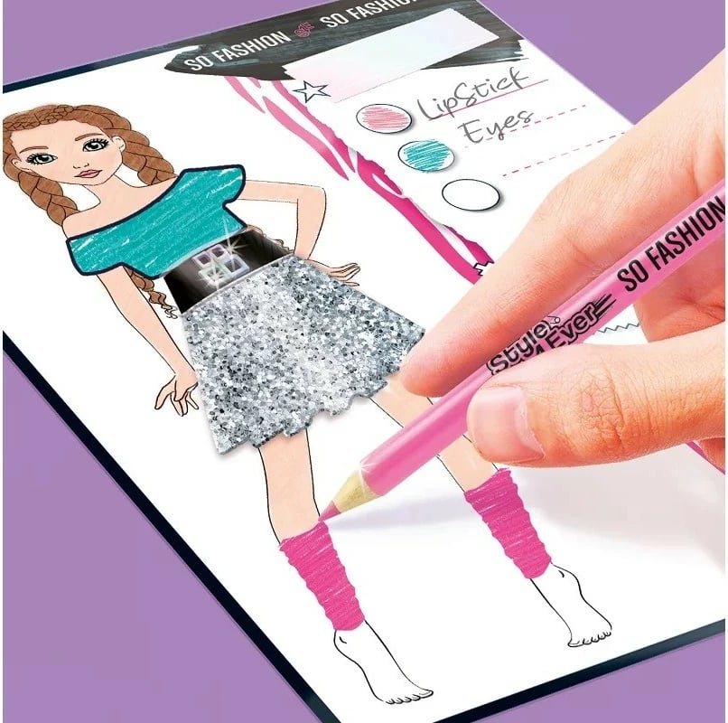 Set dizajni mode Epee Style 4 Ever, Sketchbook me shabllone dhe ngjitëse, për vajza, 20 stile