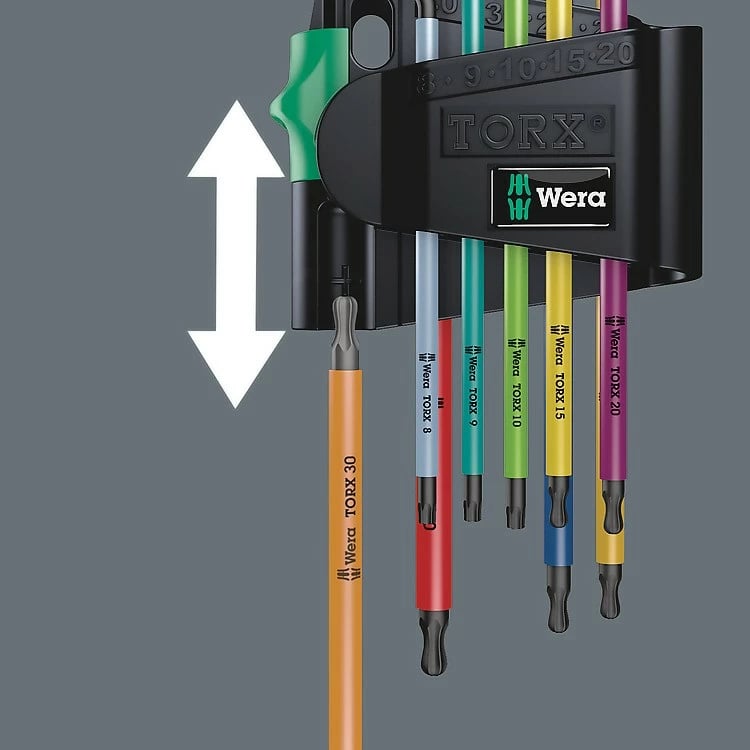 Set çelësa L-torx Wera 967/9 TX BO, 9 copë, çelik, multikolor, 80 mm