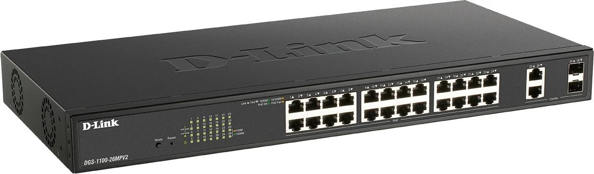 Switch D-Link DGS-1100-26MPV2/B, Managed, L2, Gigabit Ethernet, PoE, Rack mounting