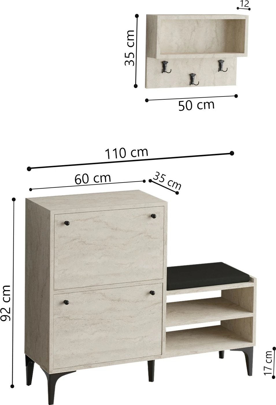 Dollap këpucësh Hanah Home, bredh-travertin