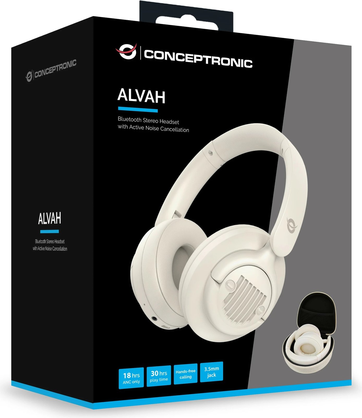 Kufje wireless Conceptronic, BT 5.4, stereo, 30 orë, anulim zhurme, e bardhë