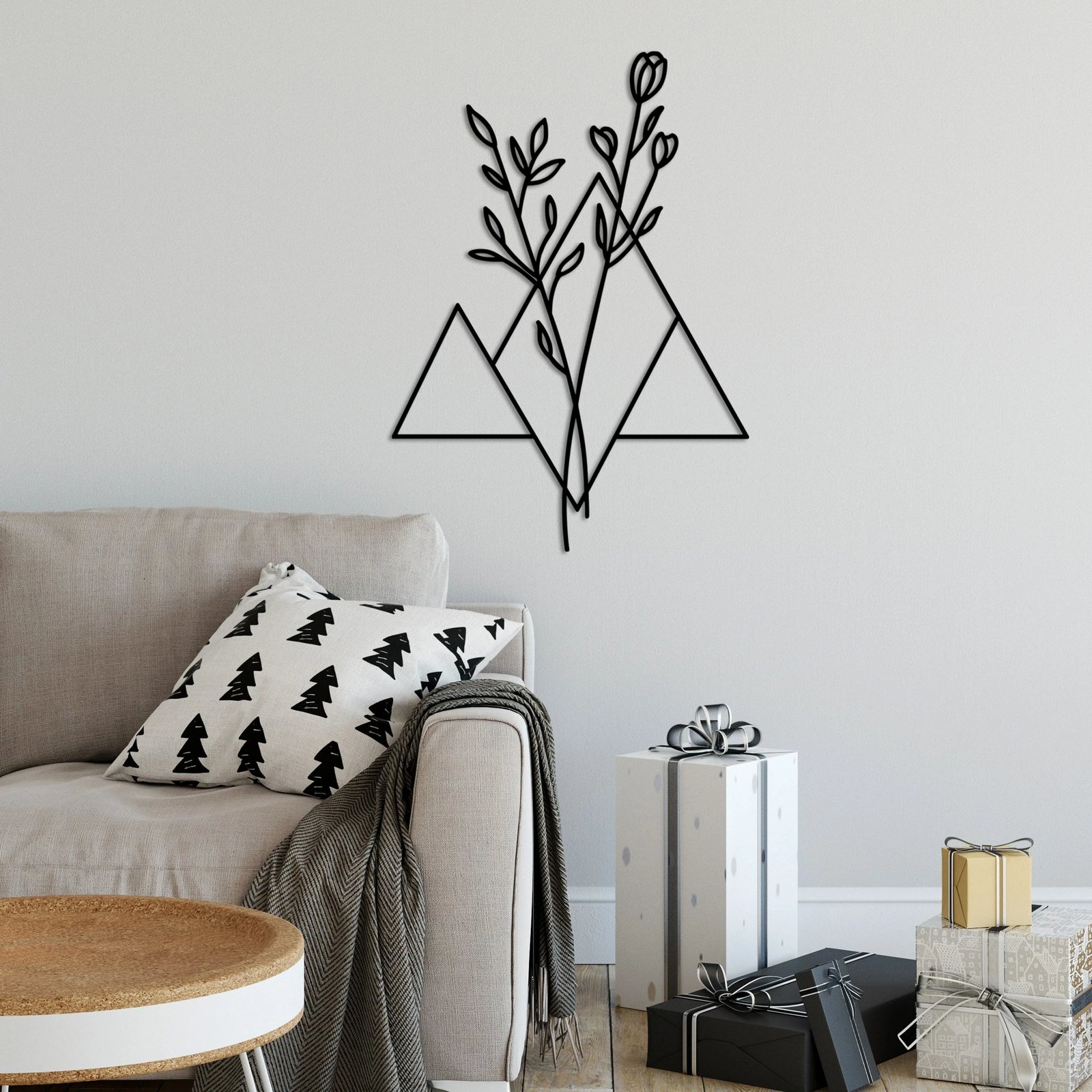 Aksesor dekorativ metalik për mur, lule, Wallity, i zi, 70x50cm