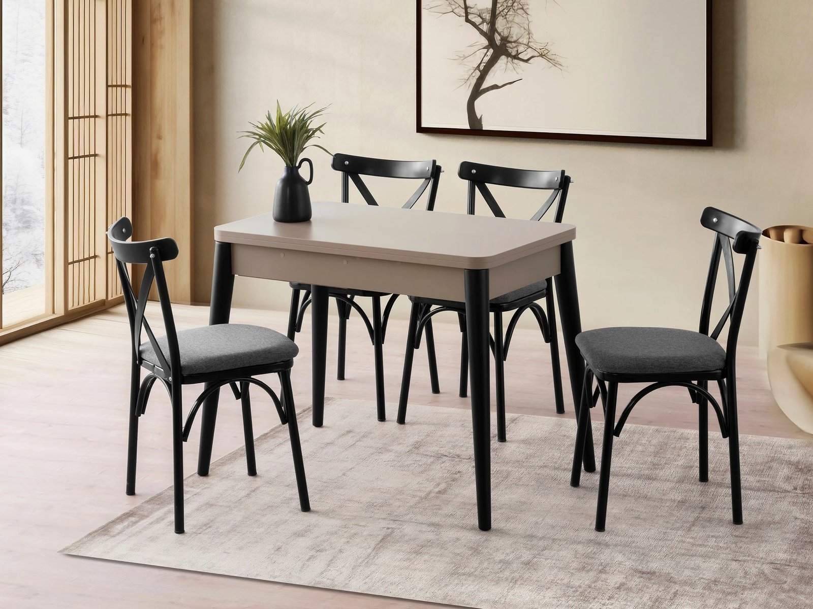 Tavolinë ngrënieje me zgjatje, ngjyrë moka e çelët, Dolunay - 1285