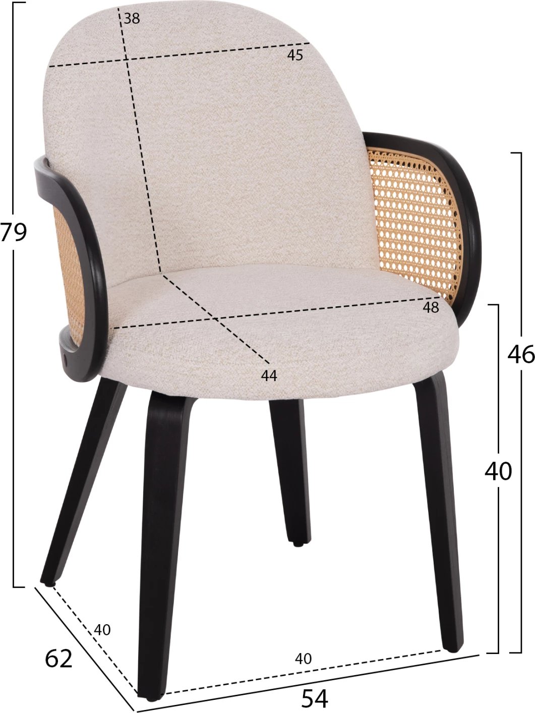 Karrige ngrënieje BECKER, dru i zi, pëlhurë ecru, FH18246.02, 54x62x79cm