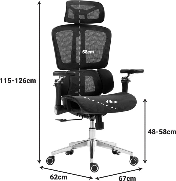 Karrige pune menaxheri Jeffer, rrjetë e zezë, 67x62x115-125cm