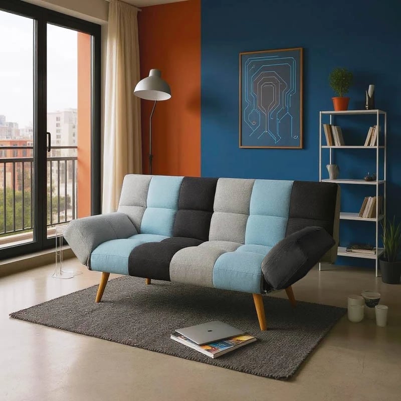 Krevat-sofa 3 vendesh Freddo, material shumëngjyrësh, 182x81x84cm