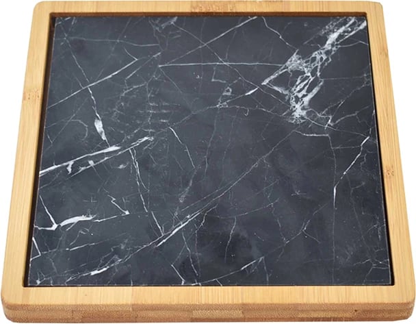 Dërrasë shërbyese BILBAO, mermer i zi-bardhë, bambu natyrale, 17x17x2cm