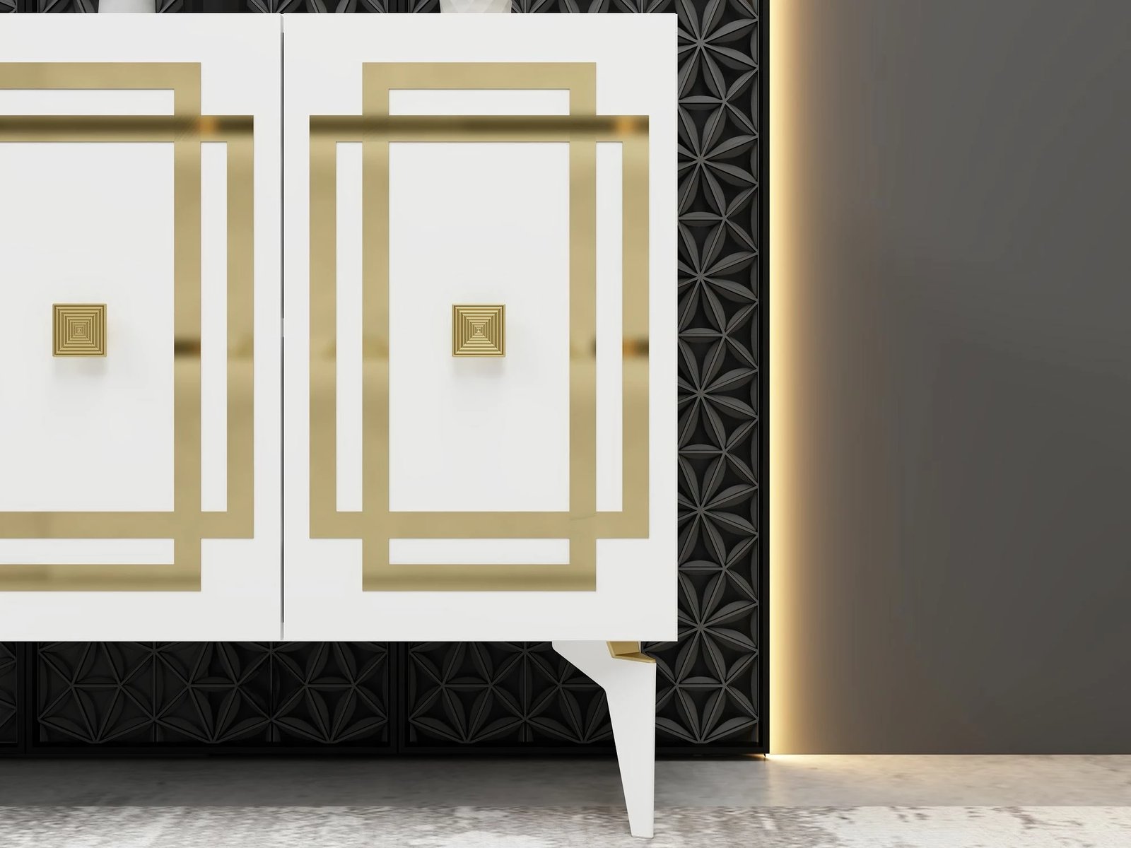 Konsol Skye Decor, ngjyrë e bardhë dhe ari, Lotus