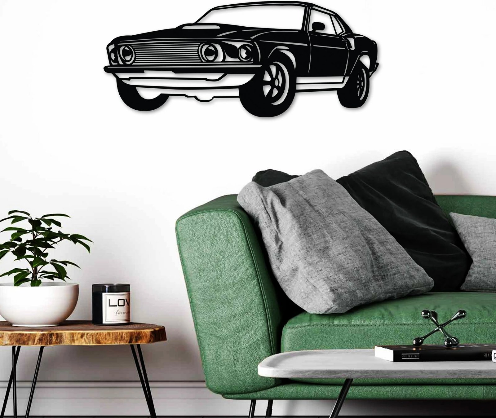 Aksesor dekorativ metalik për mur, FORD Mustang 1969 Fastback, ngjyrë e zezë, 60x26cm