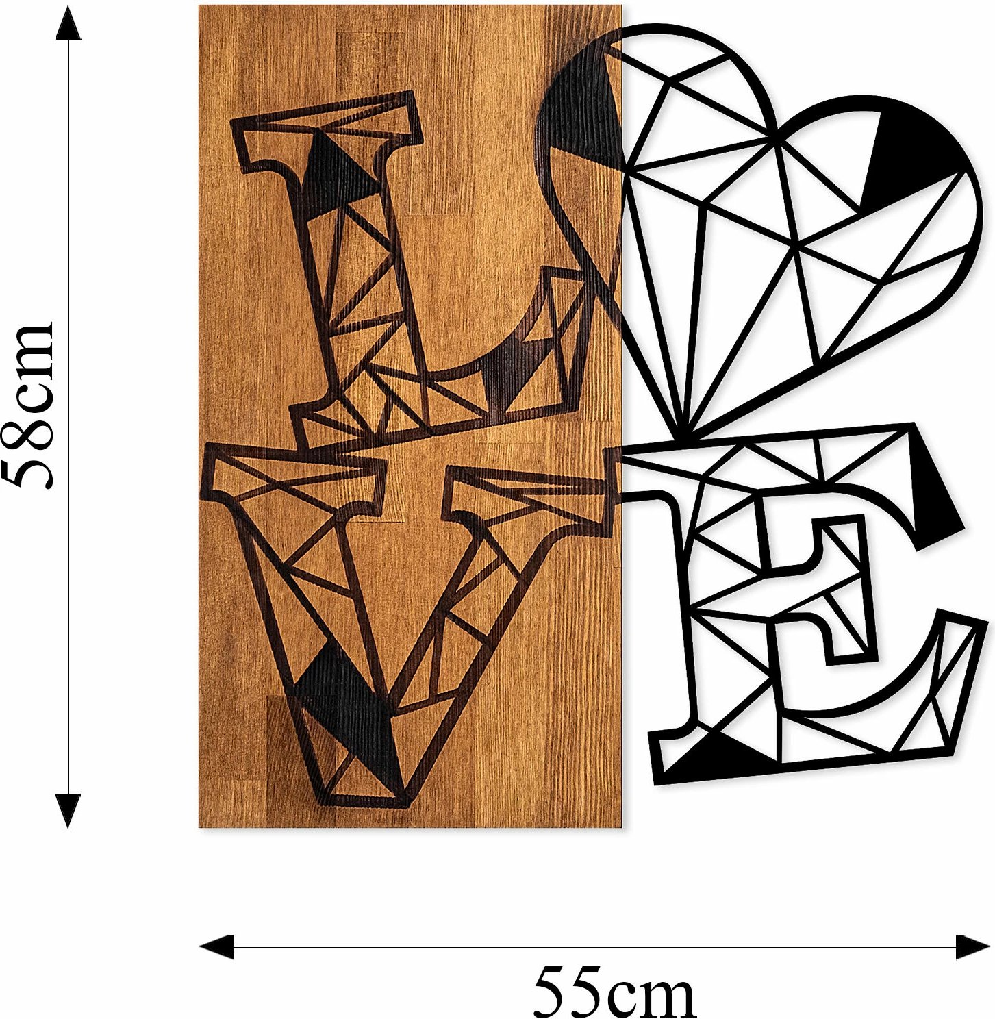 Aksesor dekorativ për mur, dru dhe metal, ngjyrë arre dhe e zezë, Wallity Love 1, 56x58cm