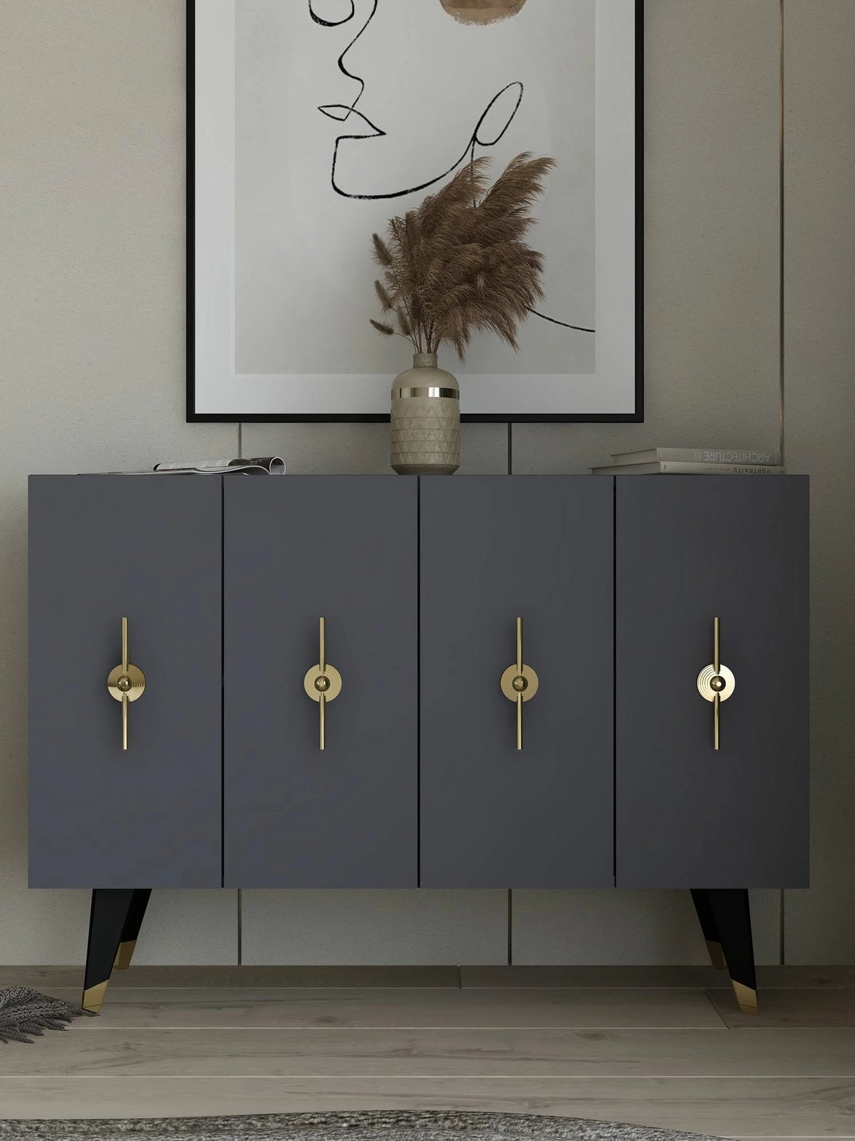 Konsol Skye Decor, ngjyrë ari dhe antracit, Quart Ramada