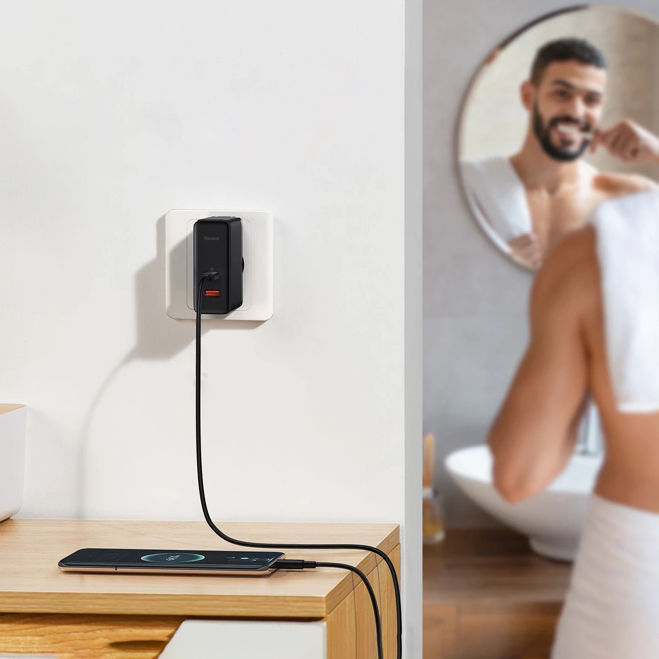 Karikues muri Baseus GaN5 Pro, 100W, 2 porta (USB-C/USB-A), i zi