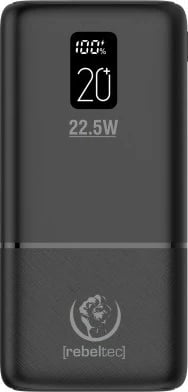 Powerbank Rebeltec P20 LCDPD, 20000mAh, 22.5W, Ekran LCD, e zezë