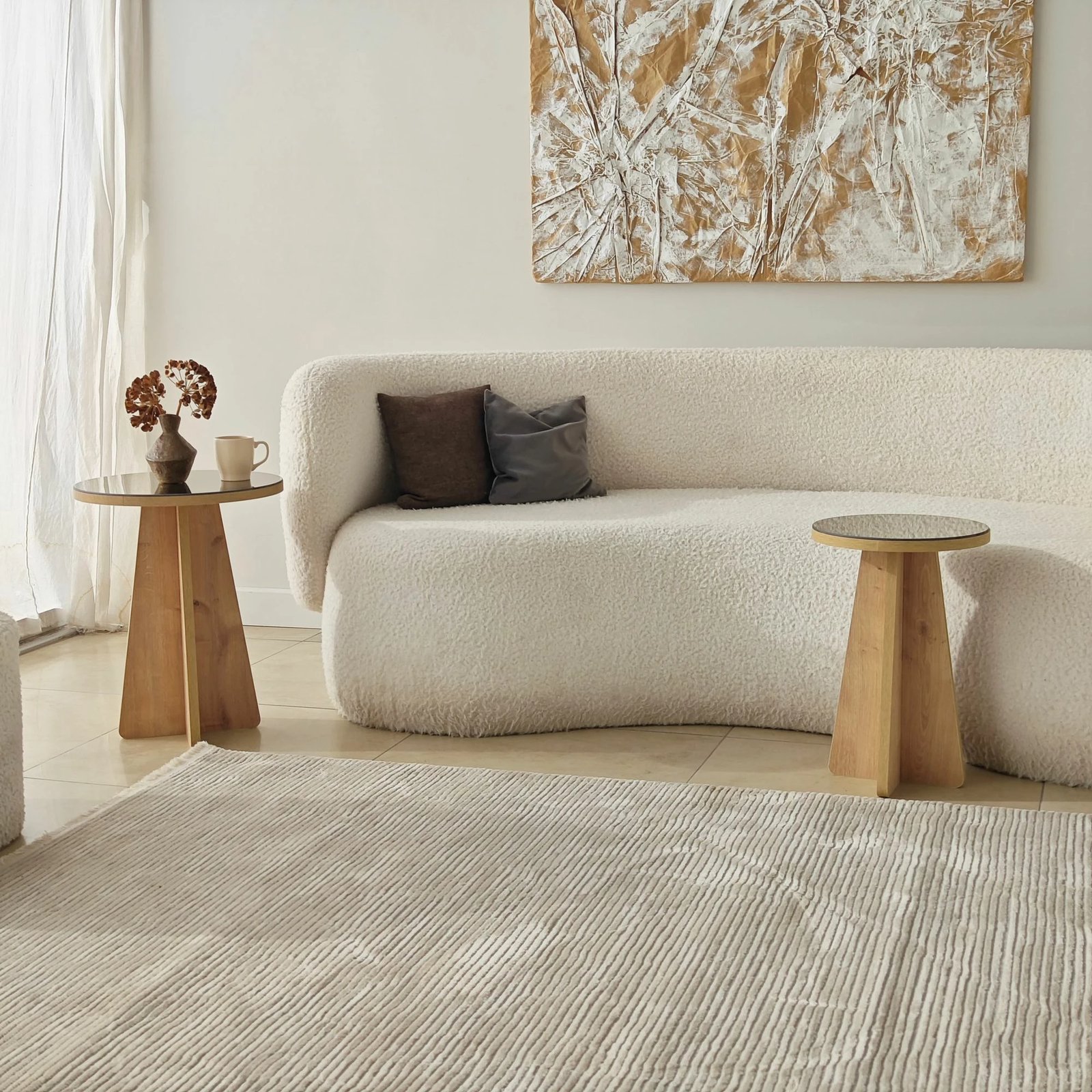 Set tavolinash anësore Skye Decor, Luna 2, bronzi, lisi sapphire