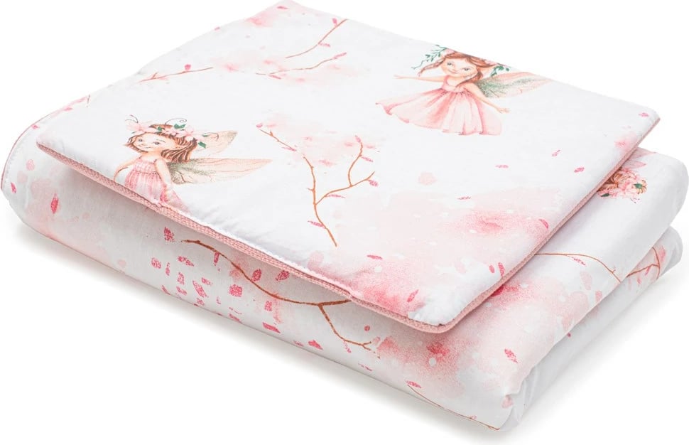 Set karroce i kthyeshëm, New Baby Fairies, pambuk 100% dhe Velvet me mbushje anti-alergjike, jastëk 30x25 cm dhe batanije 75x50 cm, rozë, set