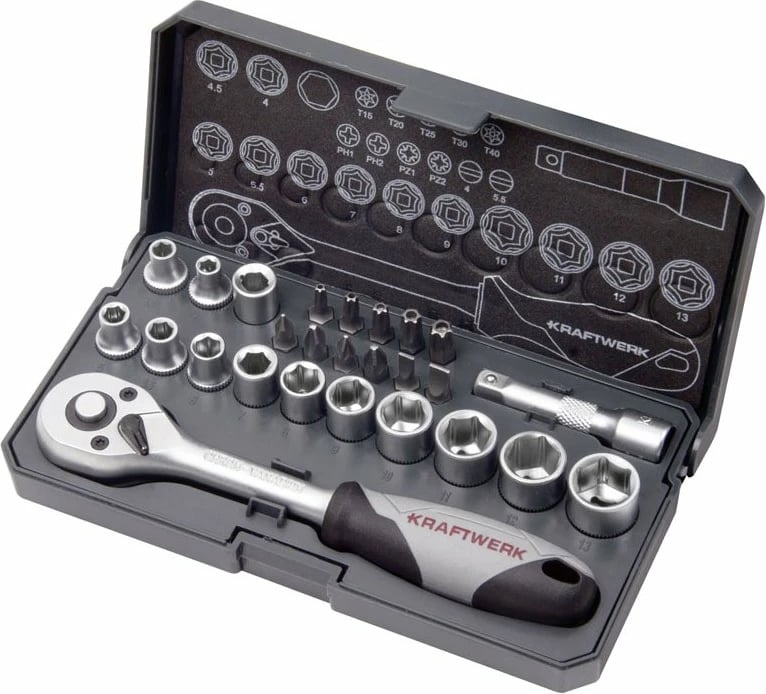 Set Veglash me Soket 1/4 inch, 26 Pjesë, Kraftwerk Basic 204.100.000