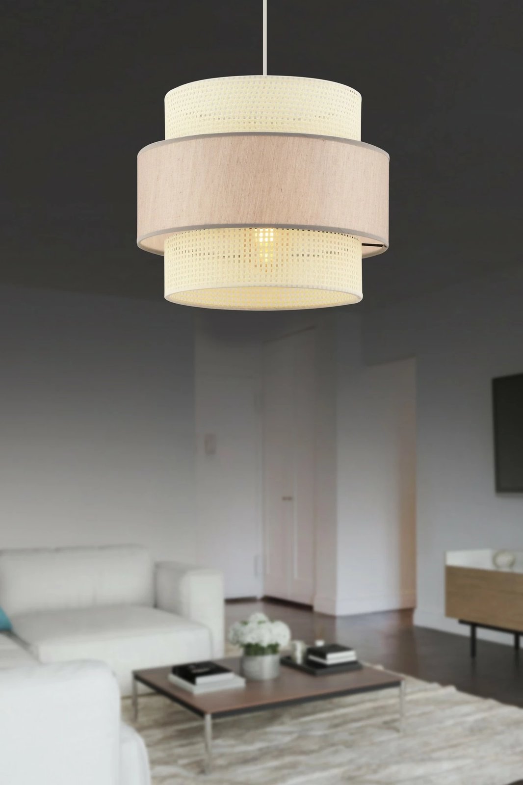 Llambë tavani Opviq, model Cascade, e bardhë dhe bezhë