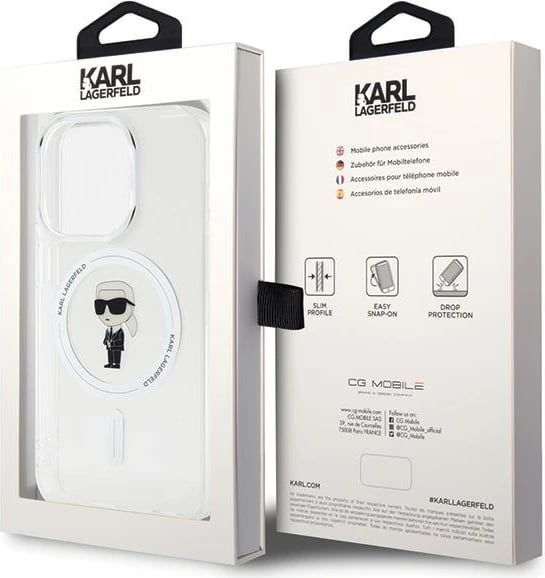 Mbështjellës Karl Lagerfeld IML Ikonik MagSafe për iPhone 15 Pro, Transparent