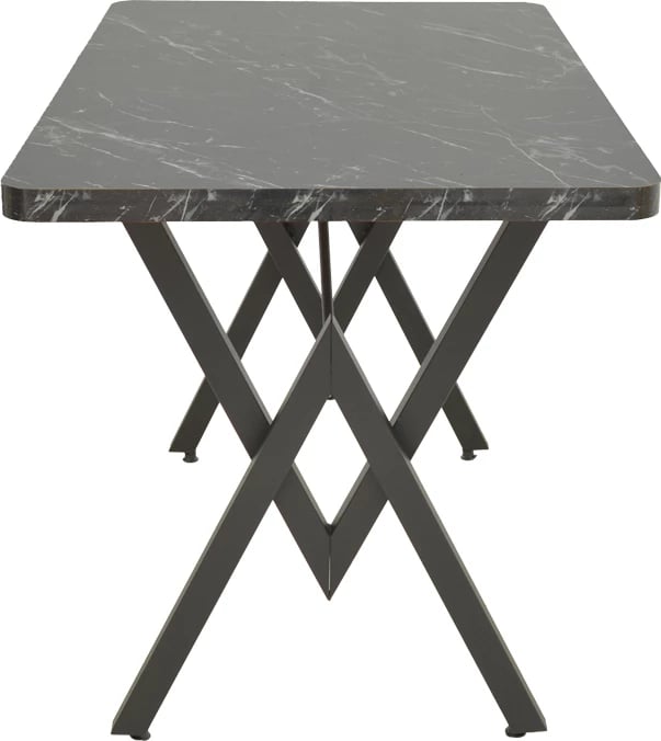 Tavolinë Vertex, efekt mermeri e zi, këmbë metalike të zeza, 110x70x72cm