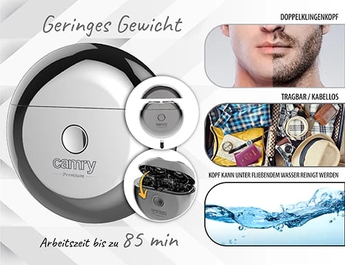 Makinë rroje udhëtimi, Adler, CR 2938, pa kabllo, 2 koka, USB-C, 250mAh, me kabllo karikimi