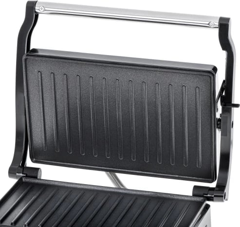 Grill elektrik, Adler, AD 3052, 23x14.5 cm, 700W/1200W max, pllaka jo-ngjitëse, e zezë-argjend