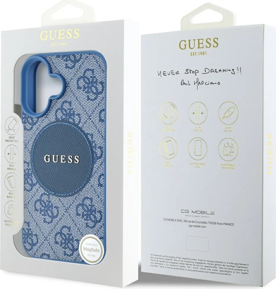 Mbështjellës Guess 4G Circle Classic Logo MagSafe për iPhone 16, Kaltër Mbështjellës Guess 4G Circle Classic Logo MagSafe për iPhone 16, Kaltër