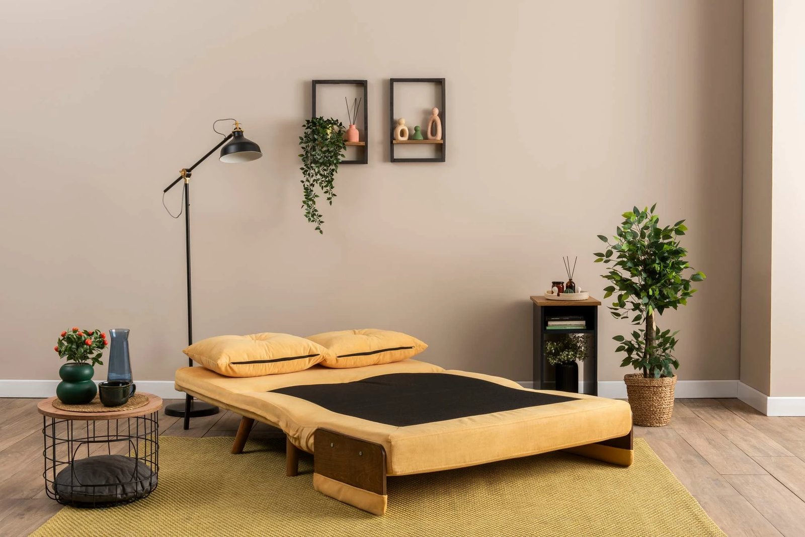 Divan i shndërrueshëm në krevat, 2 vende, Cosmo, ngjyrë mustard