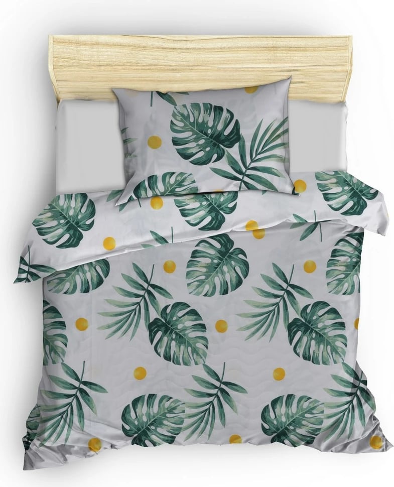 Set mbulesë krevati teke L'essentiel, Kapitone Monstera, ngjyrë e bardhë, e gjelbër, e verdhë