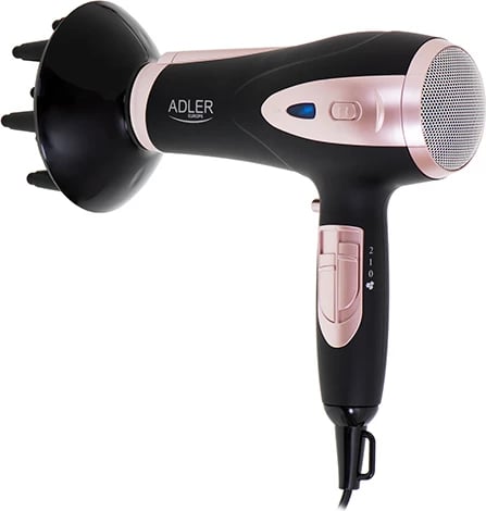 Tharëse flokësh Adler AD 2248, 1800-2200W (max 2400W), 2 shpejtësi, 3 temperatura, jonizim, me difuzor dhe koncentrator, e zezë