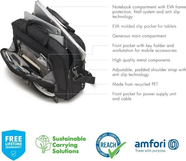 Çantë laptopi DICOTA Eco Top Traveller PRO, 15-17.3", e zezë
